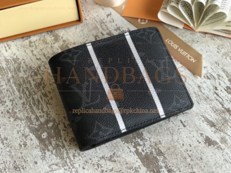 Replica Louis Vuitton Black Monogram Eclipse White Stripe Multiple Wallet