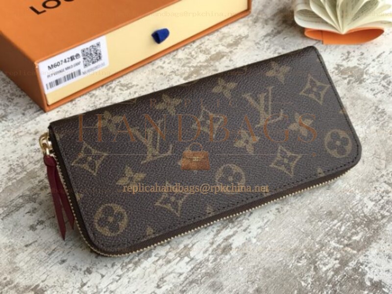 Replica Louis Vuitton Brown Monogram Burgundy Interior Zippy Wallet