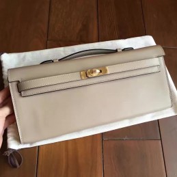 Replica Hermes Cream Kelly Cut Clutch Gold Hardware