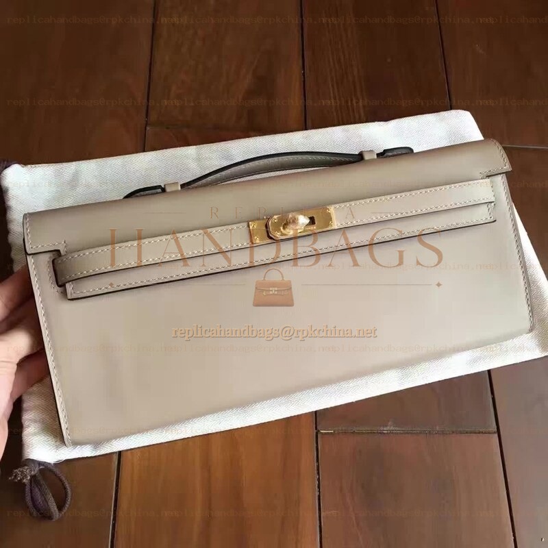 Replica Hermes Cream Kelly Cut Clutch Gold Hardware