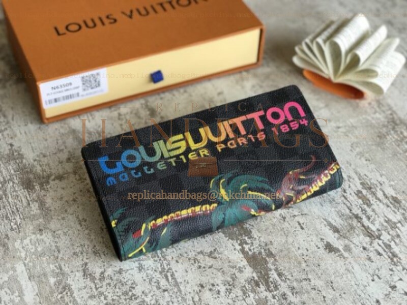 Replica Louis Vuitton Black Monogram Palm Tree Brazza Wallet