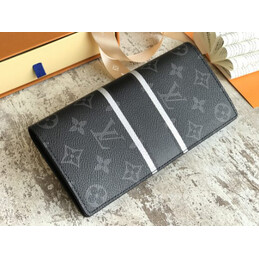 Replica Louis Vuitton Black Monogram Eclipse White Stripe Brazza Wallet