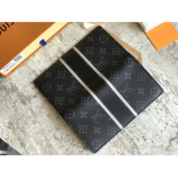 Replica Louis Vuitton Black Monogram Eclipse White Stripe Brazza Wallet