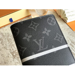 Replica Louis Vuitton Black Monogram Eclipse White Stripe Brazza Wallet