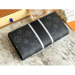 Replica Louis Vuitton Black Monogram Eclipse White Stripe Brazza Wallet