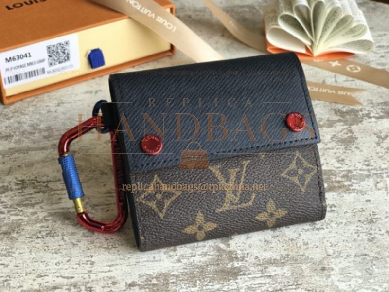 Replica Louis Vuitton Brown Monogram Compact Wallet With Carabiner