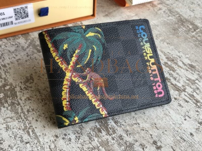 Replica Louis Vuitton Black Monogram Palm Tree Multiple Wallet