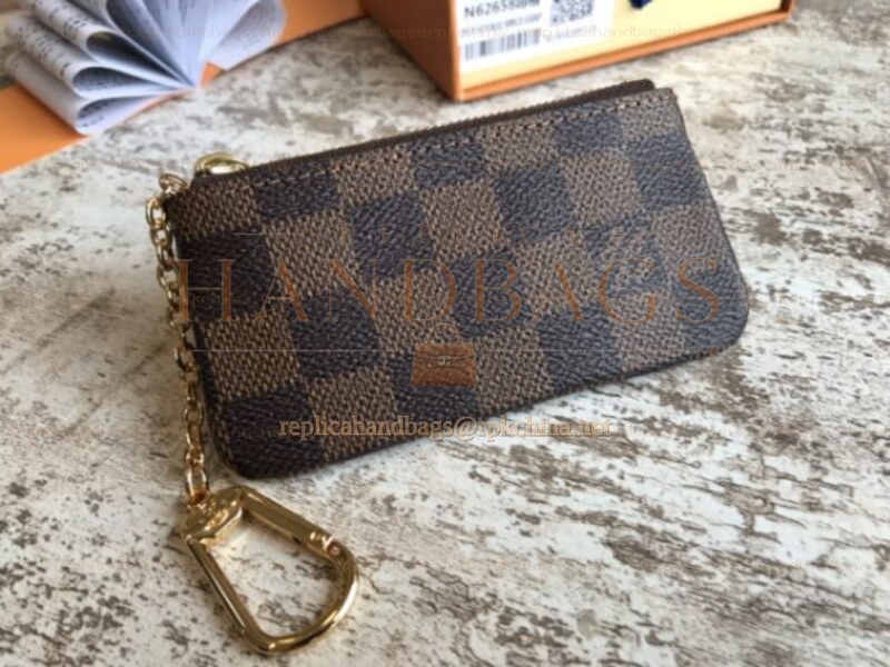 Replica Louis Vuitton Brown Damier Ebene Chain Key Pouch