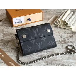 Replica Louis Vuitton Black Monogram Supreme Rivets Chain Compact Wallet