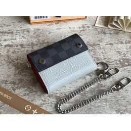 Replica Louis Vuitton Damier Graphite Light Blue Supreme Rivets Chain Compact Wallet