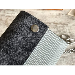 Replica Louis Vuitton Damier Graphite Light Blue Supreme Rivets Chain Compact Wallet