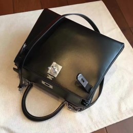 Replica Hermes Black Kelly 28 Palladium Hardware Bag