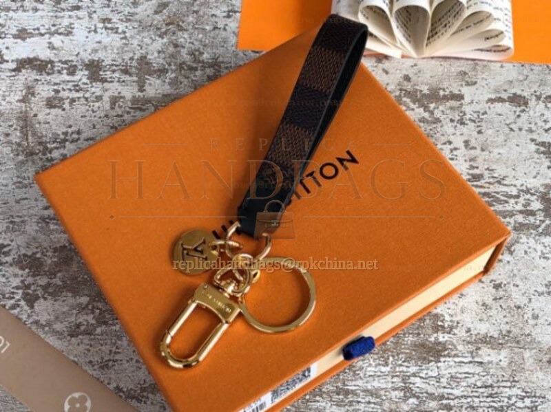 Replica Louis Vuitton Black Strap Gold Double Ring Key Holder Charm