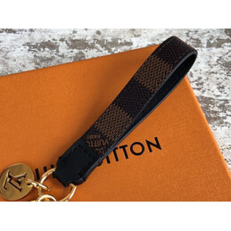 Replica Louis Vuitton Black Strap Gold Double Ring Key Holder Charm