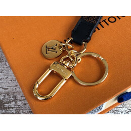 Replica Louis Vuitton Black Strap Gold Double Ring Key Holder Charm