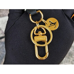 Replica Louis Vuitton Black Strap Gold Double Ring Key Holder Charm