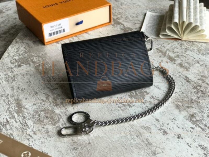 Replica Louis Vuitton Black Epi Leather Supreme Chain Compact Wallet