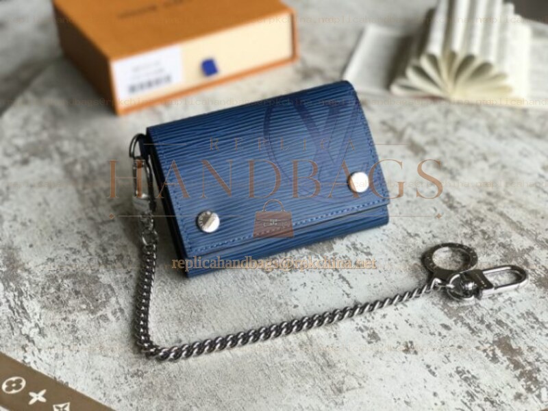 Replica Louis Vuitton Blue Epi Leather Supreme Chain Compact Wallet