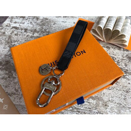 Replica Louis Vuitton Black Strap Silver Oval Key Holder Charm