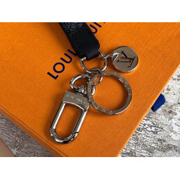 Replica Louis Vuitton Black Strap Silver Oval Key Holder Charm