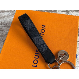 Replica Louis Vuitton Black Strap Silver Oval Key Holder Charm
