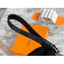Replica Louis Vuitton Black Strap Silver Oval Key Holder Charm