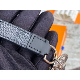 Replica Louis Vuitton Black Strap Silver Oval Key Holder Charm