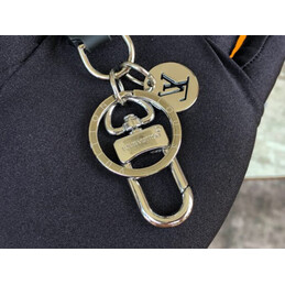 Replica Louis Vuitton Black Strap Silver Oval Key Holder Charm