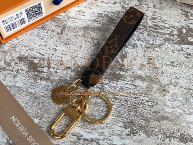 Replica Louis Vuitton Brown Monogram Strap Gold Key Holder Charm