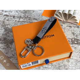 Replica Louis Vuitton Black Strap Silver Round Key Holder Charm
