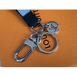 Replica Louis Vuitton Black Strap Silver Round Key Holder Charm