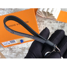 Replica Louis Vuitton Black Strap Silver Round Key Holder Charm