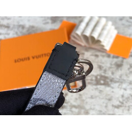 Replica Louis Vuitton Black Strap Silver Round Key Holder Charm
