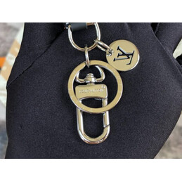 Replica Louis Vuitton Black Strap Silver Round Key Holder Charm