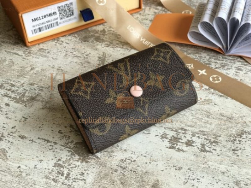 Replica Louis Vuitton Brown Monogram Pale Pink Interior 6 Key Holder