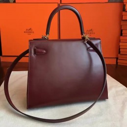 Replica Hermes Burgundy Kelly 28 Palladium Hardware Bag