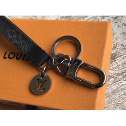 Replica Louis Vuitton Black Strap Gunmetal Round Key Holder Charm