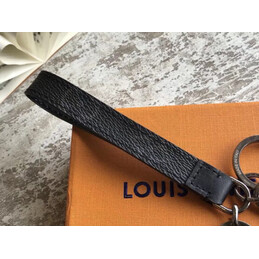 Replica Louis Vuitton Black Strap Gunmetal Round Key Holder Charm