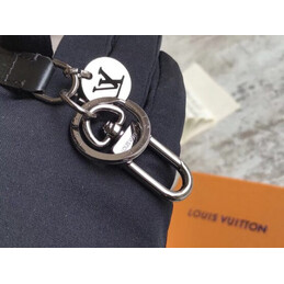 Replica Louis Vuitton Black Strap Gunmetal Round Key Holder Charm