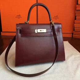 Replica Hermes Burgundy Kelly 28 Palladium Hardware Bag