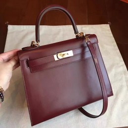Replica Hermes Burgundy Kelly 28 Palladium Hardware Bag