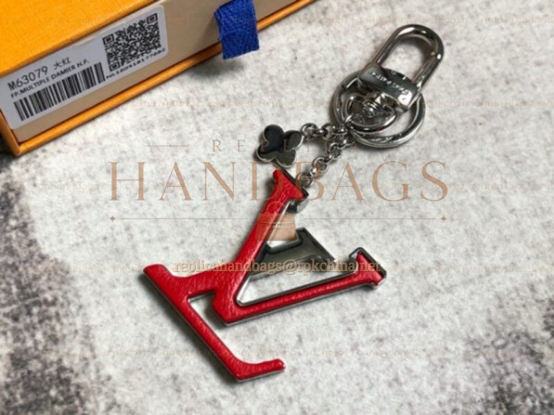 Replica Louis Vuitton Red Silver LV Initials Key Holder Charm