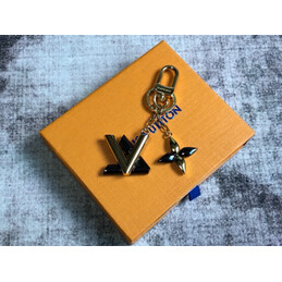 Replica Louis Vuitton Black Gold LV Initials Flower Key Holder Charm