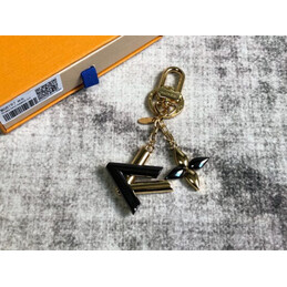 Replica Louis Vuitton Black Gold LV Initials Flower Key Holder Charm