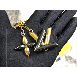 Replica Louis Vuitton Black Gold LV Initials Flower Key Holder Charm