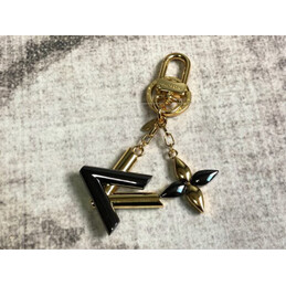 Replica Louis Vuitton Black Gold LV Initials Flower Key Holder Charm