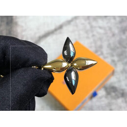 Replica Louis Vuitton Black Gold LV Initials Flower Key Holder Charm