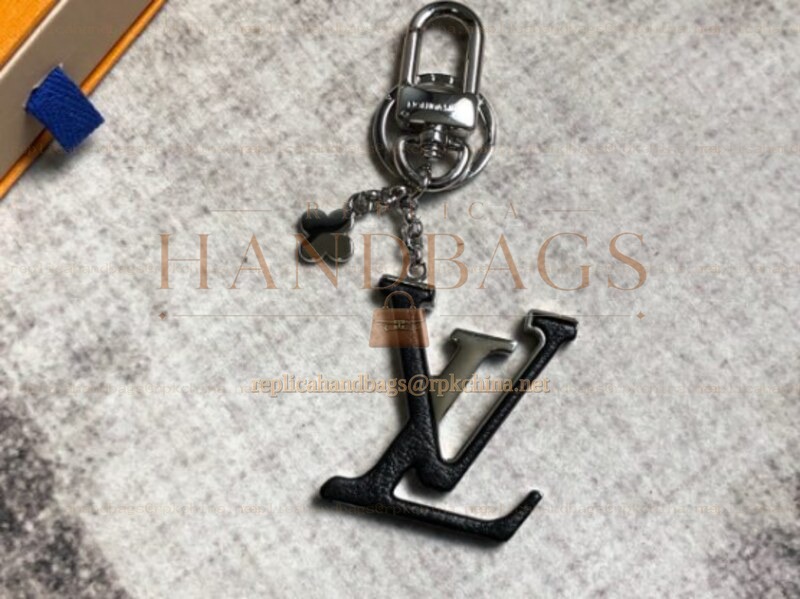 Replica Louis Vuitton Black Silver LV Initials Key Holder Charm