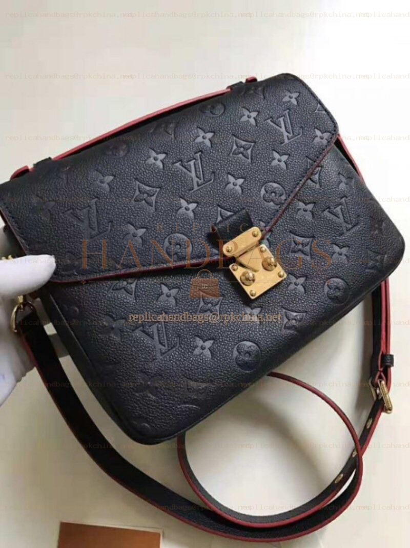 Replica Louis Vuitton Navy Blue Embossed Monogram Metis Pochette - Style 2