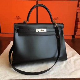 Replica Hermes Black Kelly 32 Palladium Hardware Bag